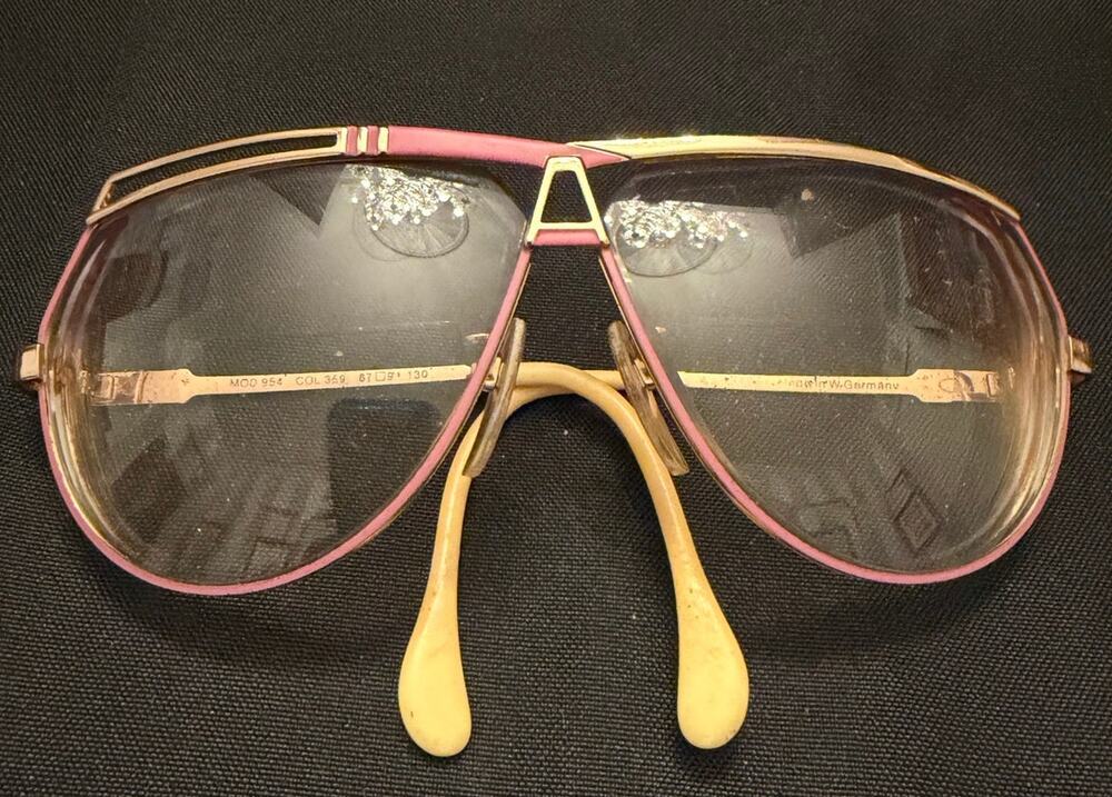 RARE Vintage Cazal Model 954 Aviator Sunglasses 80s 90s Pink & Gold 67/9/130
